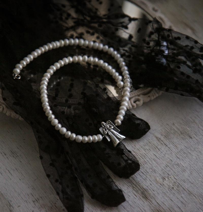 շուշի հրեշտակ մարգարտյա շղթայով կախազարդ жемчужное ожерелье шуши ангельский жемчуг shushi angel pearl necklace